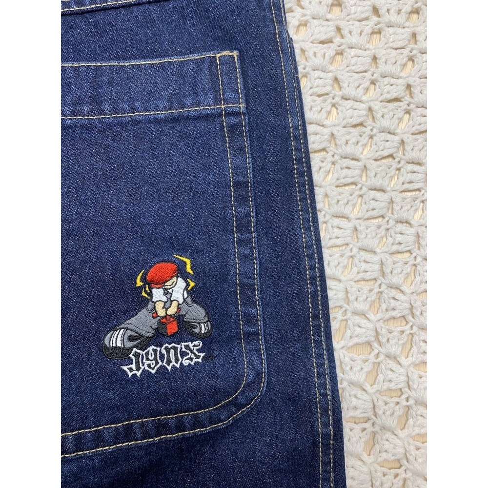 Vtg 90s Jynx Jeans Men Tag 36 Approx 34x30 Wide Baggy Skater Blue Denim Made USA - Picture 6 of 13